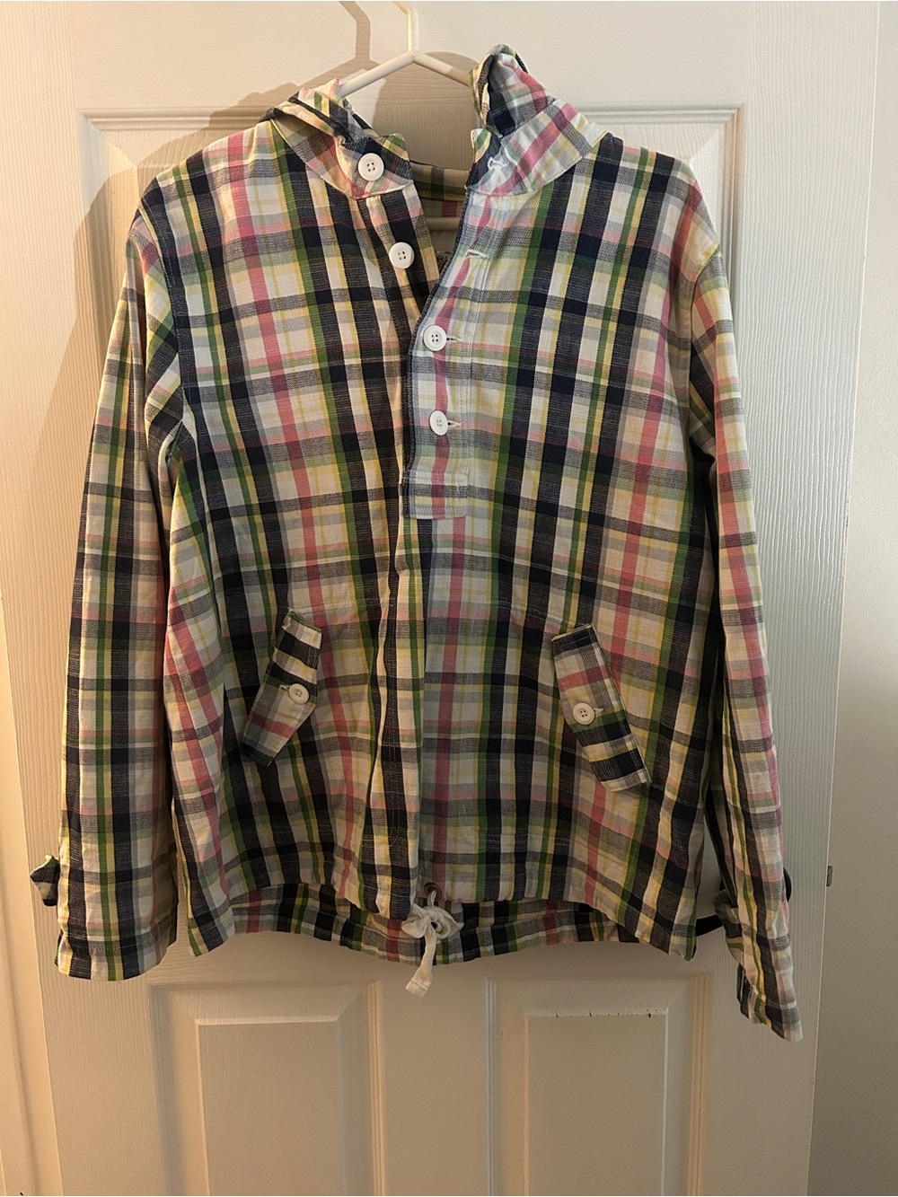 Merona Plaid Button-Up Hooded Shirt in Green, Pink, Navy, Yellow